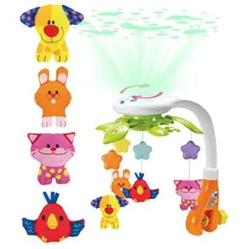 KiddoLab Baby Crib Mobile with Relaxing Music. Includes Ceiling Light Projector with Stars, Animals. Musical Crib Mobile with Timer. Nursery Toys for Babies Ages 0 & Older