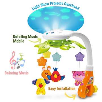KiddoLab Baby Crib Mobile with Relaxing Music. Includes Ceiling Light Projector with Stars, Animals. Musical Crib Mobile with Timer. Nursery Toys for Babies Ages 0 & Older