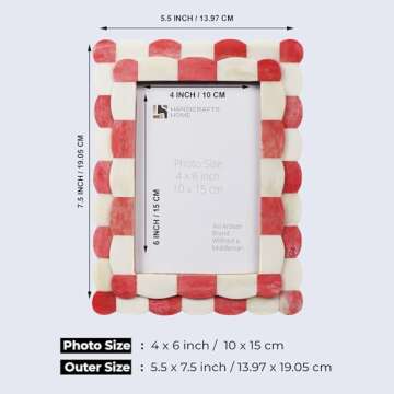Handicrafts Home Photo Picture Frame - 4" x 6" Handmade Gift Photo Frames - Red & white
