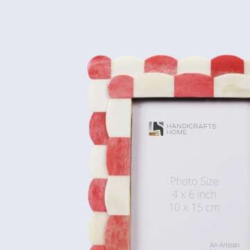 Handicrafts Home Photo Picture Frame - 4" x 6" Handmade Gift Photo Frames - Red & white