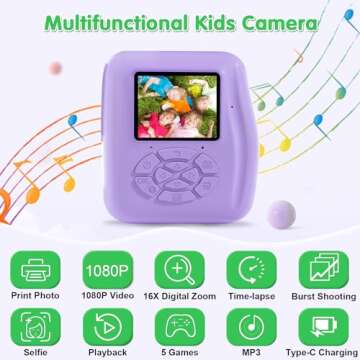 Kids Camera Instant Print - Kids Instant Cameras That Print Photos Digital Camera for Kids 1080P Toy...