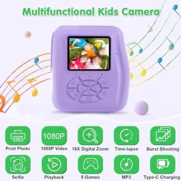 Kids Camera Instant Print - Kids Instant Cameras That Print Photos Digital Camera for Kids 1080P Toy...
