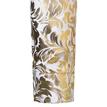 ZEROYAA Men's Luxury Vintage Golden Floral Print Slim Fit Long Sleeve Banded Collar Button Up Shirt ZHCL42 White Gold Medium