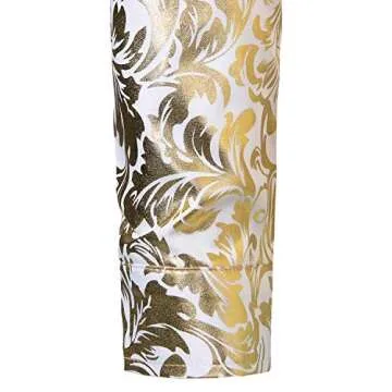 ZEROYAA Men's Luxury Vintage Golden Floral Print Slim Fit Long Sleeve Banded Collar Button Up Shirt ZHCL42 White Gold Medium