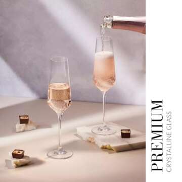 Krosno Crystal Champagne Flute Glasses, Set of 6, 6.1 oz, Avant-Garde Collection, Classic Shape for Timeless Style, Ideal for Mimosas, Prosecco, Sparkling Wine, Dishwasher Safe, Made in Europe