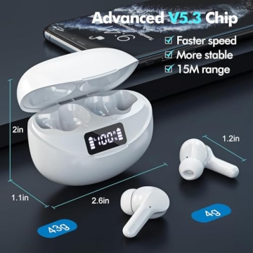 Wireless Earbuds with 50H Playtime and LED Display