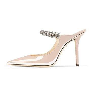 Jimishow Heeled Mules For Women Nude Rhinestone Mule Heels Pointy Closed Toe 4” Heel Party Dress Sandals Size 5-13 US