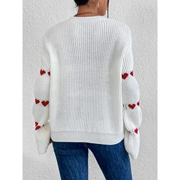 SweatyRocks Women's Heart Print Pullover Sweater for Comfort