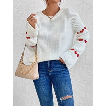 SweatyRocks Women's Heart Print Pullover Sweater for Comfort