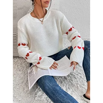 SweatyRocks Women's Heart Print Pullover Sweater for Comfort