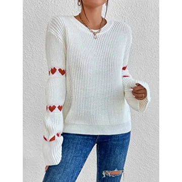 SweatyRocks Women's Heart Print Pullover Sweater for Comfort