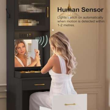 Lvifur 3-in-1 Vanity Desk with Mirror and Lights for Compact Spaces