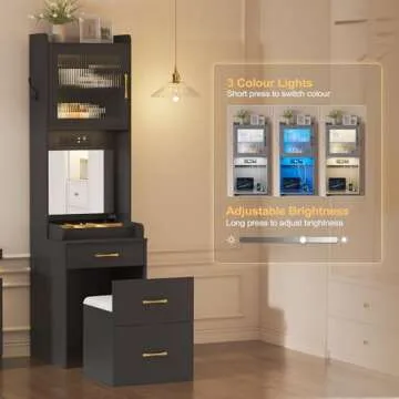 Lvifur 3-in-1 Vanity Desk with Mirror and Lights for Compact Spaces