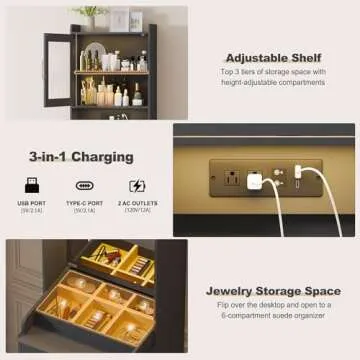 Lvifur 3-in-1 Vanity Desk with Mirror and Lights for Compact Spaces