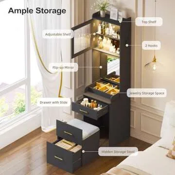 Lvifur 3-in-1 Vanity Desk with Mirror and Lights for Compact Spaces