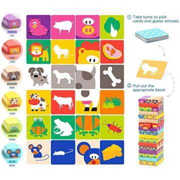 TOP BRIGHT Colored Wooden Blocks Stacking Board Games for Kids Ages 4-8 with 51 Pieces