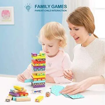 TOP BRIGHT Colored Wooden Blocks Stacking Board Games for Kids Ages 4-8 with 51 Pieces