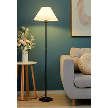 Black Pole Floor Lamp Simple Design Tall Lamp with Shade Standing Lamp with LED Bulb for Living Room and Bedroom