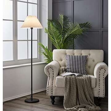Black Pole Floor Lamp Simple Design Tall Lamp with Shade Standing Lamp with LED Bulb for Living Room and Bedroom