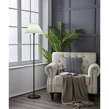 Black Pole Floor Lamp Simple Design Tall Lamp with Shade Standing Lamp with LED Bulb for Living Room and Bedroom