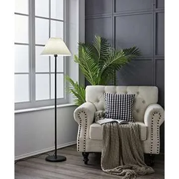 Black Pole Floor Lamp Simple Design Tall Lamp with Shade Standing Lamp with LED Bulb for Living Room and Bedroom