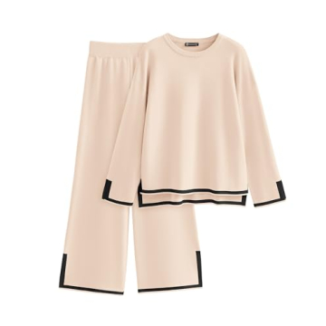 PRETTYGARDEN Women's 2 Piece Knit Sweater Set Casual Long Sleeve Pullover Wide Leg Pants Sweatsuit T...