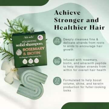 Kitsch Rosemary & Biotin Volumizing Natural Shampoo Bar | Strengthening & Thickening Shampoo for All...