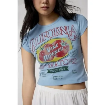 Y2K Baby Tees Cute Tomato Graphic Crop Tops for Women