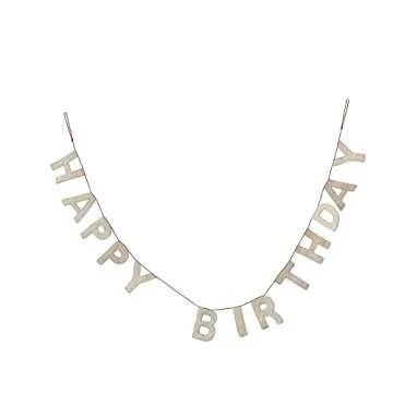 Creative Co-Op Decorative Felt Happy Birthday Banner, Natural Garland, Ivory