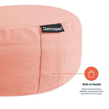 Retrospec Sedona Zafu Yoga Meditation Cushion with Carry Handle and Filled with buckwheat Hulls; Blush Pink, Round