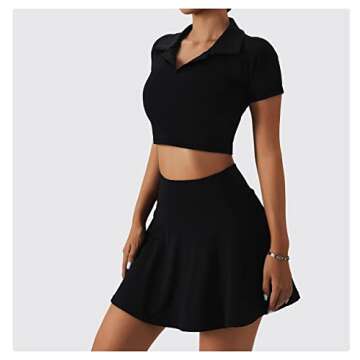 2 Piece Tennis Dress for Women High Waist Pleated Tennis Skirt with Shorts Short Sleeve Crop Golf Workout Skirts Sets