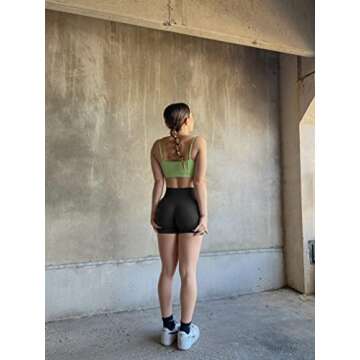 OQQ Women's 3 Piece High Waist Workout Shorts Butt Lifting Tummy Control Ruched Booty Smile Yoga Short Pants Black ArmyGreen Plumred