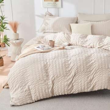 HYMOKEGE Beige Queen Comforter Set Seersucker 7 Pieces, All Season Luxury Bed in a Bag for Bedroom, ...