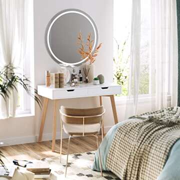 FOTOSOK White Computer Writing Desk with 2 Drawers, Small Desk Makeup Vanity Table Wood Desk with 4 ...