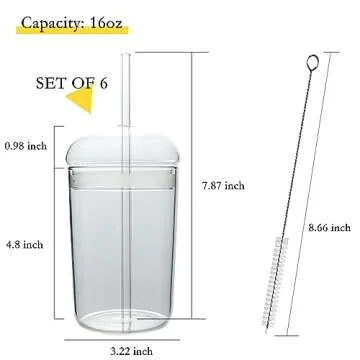 GYRUT 6 Pack Glass Coffee Cups with Lids and Straws
