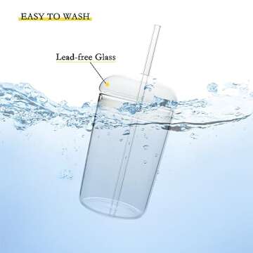 GYRUT 6 Pack Glass Coffee Cups with Lids and Straws