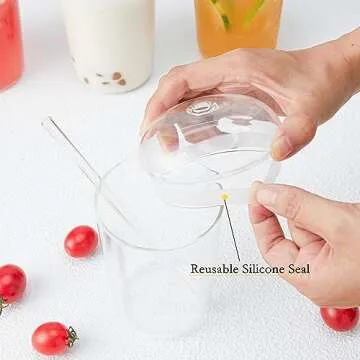 GYRUT 6 Pack Glass Coffee Cups with Lids and Straws