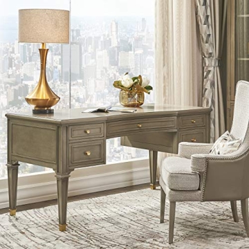 Jennifer Taylor Luxe Troy 5-Drawer Wood Desk in Grey Cashmere