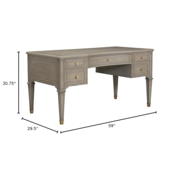 Jennifer Taylor Luxe Troy 5-Drawer Wood Desk in Grey Cashmere
