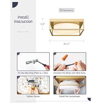 CALDION LED Ceiling Light, 12” 24W 950Lumens Square Flush Mount Ceiling Light Fixture, Dimmable 3000K, Gold Finish with Frosted Glass, Modern Ceiling Lamp for Bedroom, Kitchen, Hallway, 6870LFM-GD