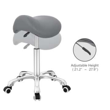 Antlu Saddle Stool Rolling Chair for Office Massage Salon Kitchen Spa Drafting,Adjustable Hydraulic with Wheels (Grey)