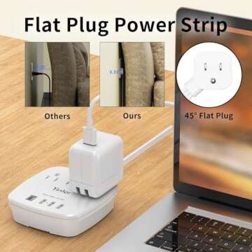 6 Ft Flat Extension Cord, Ultra Thin Flat Plug Power Strip - Yintar 3 Outlet Extender and 4 USB Port...