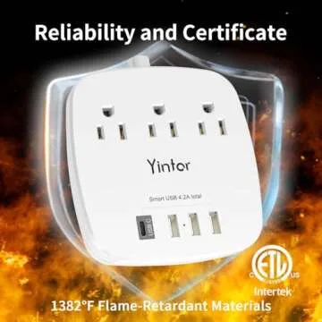 6 Ft Flat Extension Cord, Ultra Thin Flat Plug Power Strip - Yintar 3 Outlet Extender and 4 USB Ports Desktop Charging Station, No Surge Protection for Cruise Ship, Dorm Travel Essentials, ETL, White