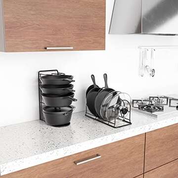 REEQMONT 2 Pack - Heavy Duty Pot Rack Organizer, 5 Tier Pan Rack Holder, Holds Cast Iron Skillets, Dutch Oven, Frying Pan, Griddles - No Assembly Required, 15.9'' H