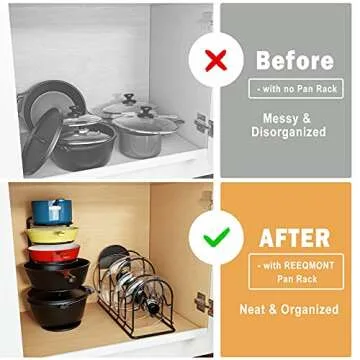 REEQMONT 2 Pack - Heavy Duty Pot Rack Organizer, 5 Tier Pan Rack Holder, Holds Cast Iron Skillets, Dutch Oven, Frying Pan, Griddles - No Assembly Required, 15.9'' H