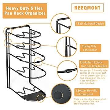 REEQMONT 2 Pack - Heavy Duty Pot Rack Organizer, 5 Tier Pan Rack Holder, Holds Cast Iron Skillets, Dutch Oven, Frying Pan, Griddles - No Assembly Required, 15.9'' H