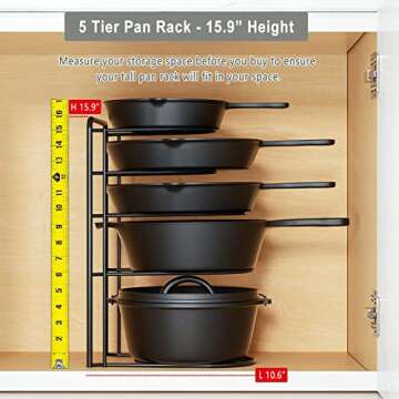 REEQMONT 2 Pack - Heavy Duty Pot Rack Organizer, 5 Tier Pan Rack Holder, Holds Cast Iron Skillets, Dutch Oven, Frying Pan, Griddles - No Assembly Required, 15.9'' H