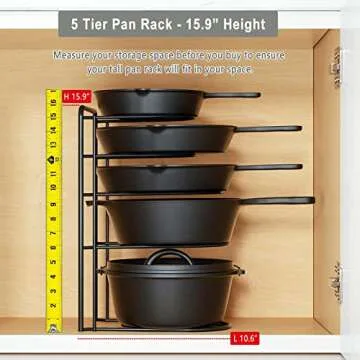 REEQMONT 2 Pack - Heavy Duty Pot Rack Organizer, 5 Tier Pan Rack Holder, Holds Cast Iron Skillets, Dutch Oven, Frying Pan, Griddles - No Assembly Required, 15.9'' H