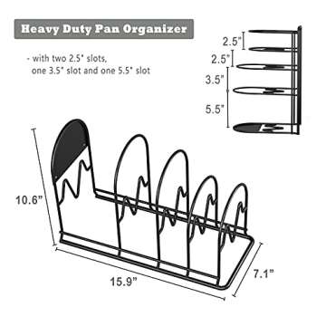 REEQMONT 2 Pack - Heavy Duty Pot Rack Organizer, 5 Tier Pan Rack Holder, Holds Cast Iron Skillets, Dutch Oven, Frying Pan, Griddles - No Assembly Required, 15.9'' H