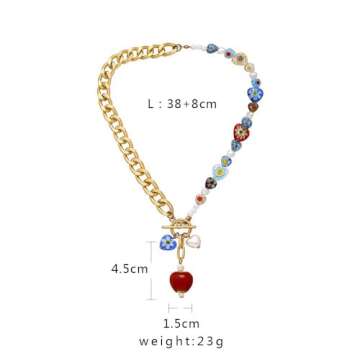 CJIAYUJEW Colorful Gold Chunky Heart Necklace for Women Heart Pendant OT Cuban Chain Necklace Boho Trendy Dainty Cute Heart Choker Necklace (Style A)